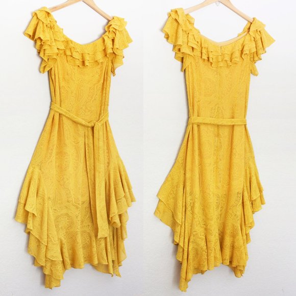 Marissa Webb 100% Silk Sofia Embroidered Ruffle Midi Dress L Saffron Yellow $798 - Picture 5 of 16